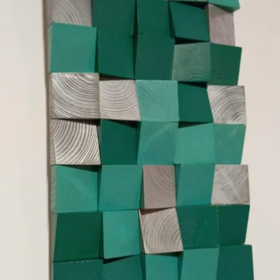 Escultura de pared de madera turquesa