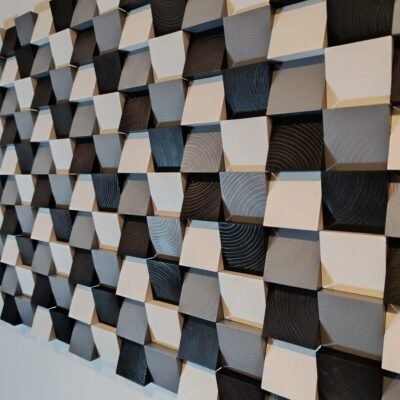 Arte de pared de madera gris y blanca