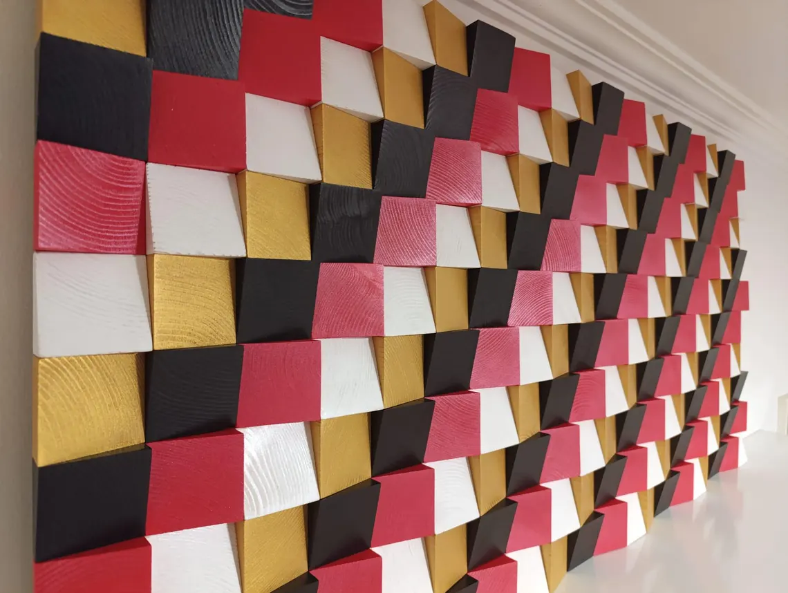 Decoraciones de pared de madera roja, negra y dorada - Imagen 3