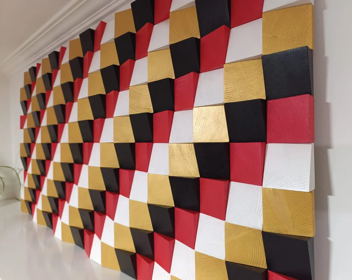 Decoraciones de pared de madera roja, negra y dorada