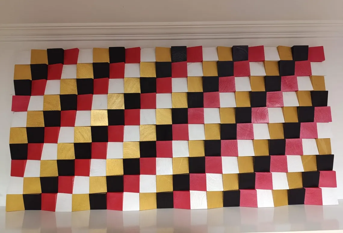 Decoraciones de pared de madera roja, negra y dorada - Imagen 2