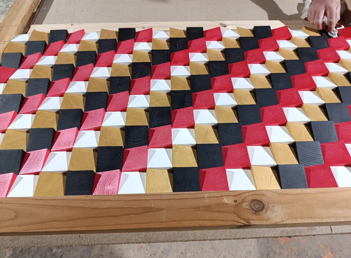 Decoraciones de pared de madera roja, negra y dorada - Imagen 4